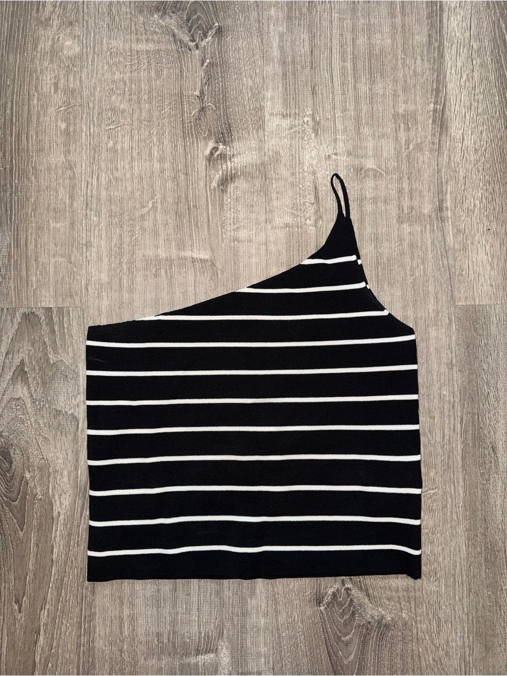 Massimo Dutti Black and White Striped One-Shoulder Tank